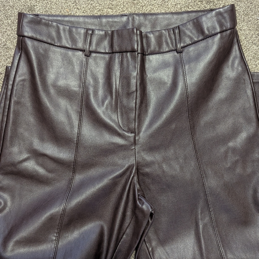 Avec Les Filles Faux Vegan Leather Pants Brown Zip Fly Anthropology Wide Leg - Picture 3 of 4